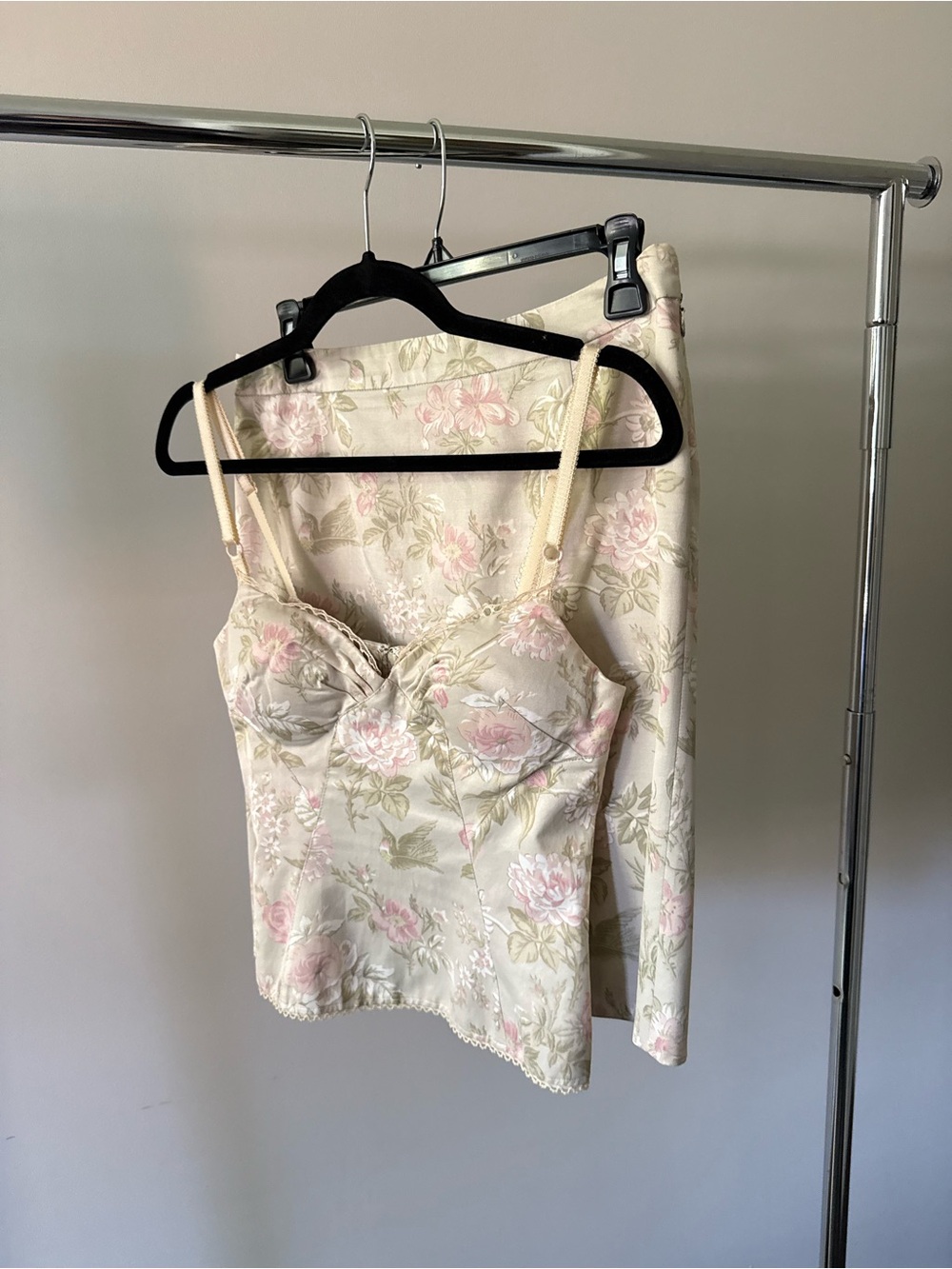 Dolce & Gabbana Cream Bustier Camisole with Soft Pink Floral